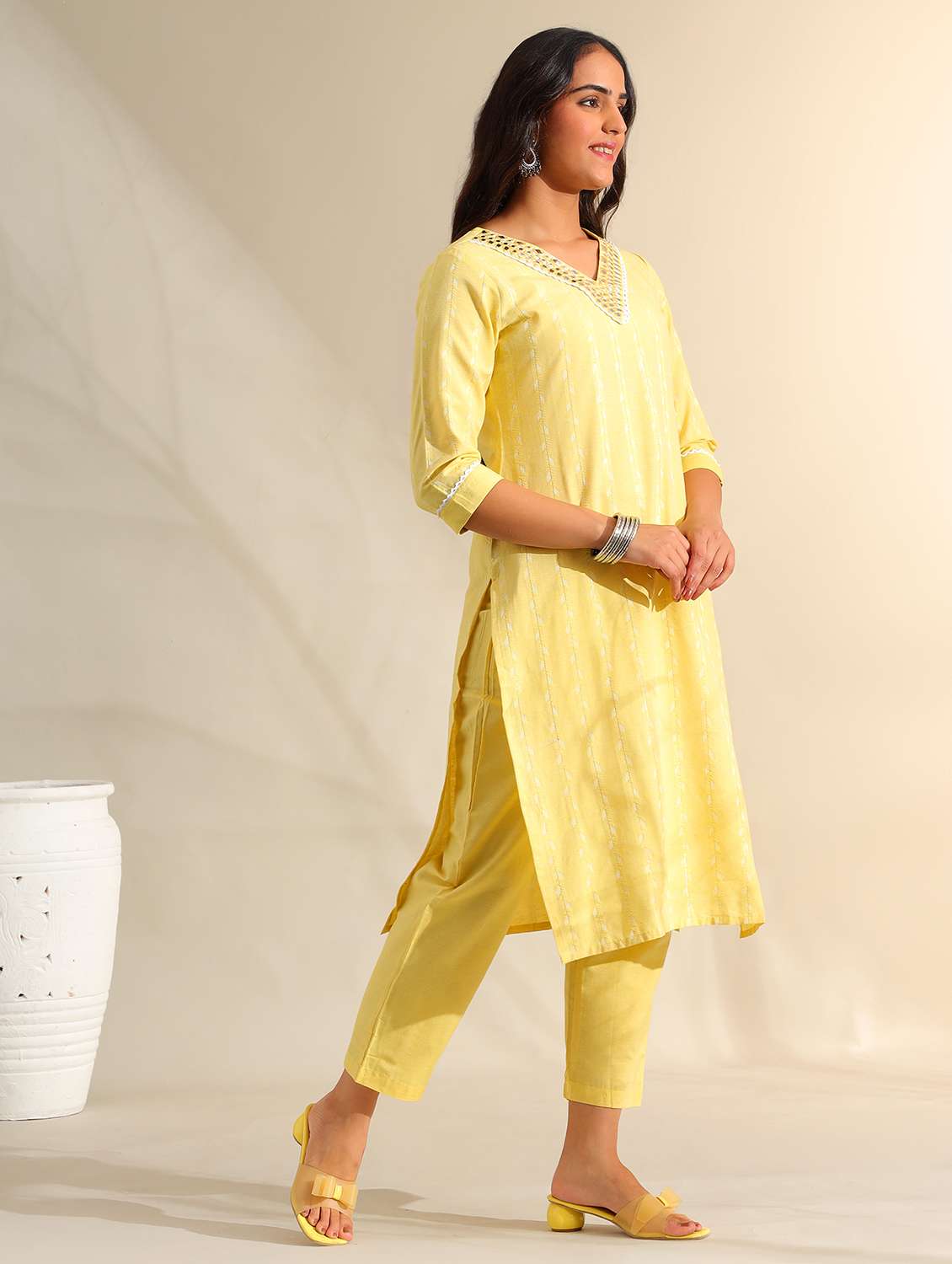 women self design three quarter sleeve kurta pant set - 22326592 -  Standard Image - 1