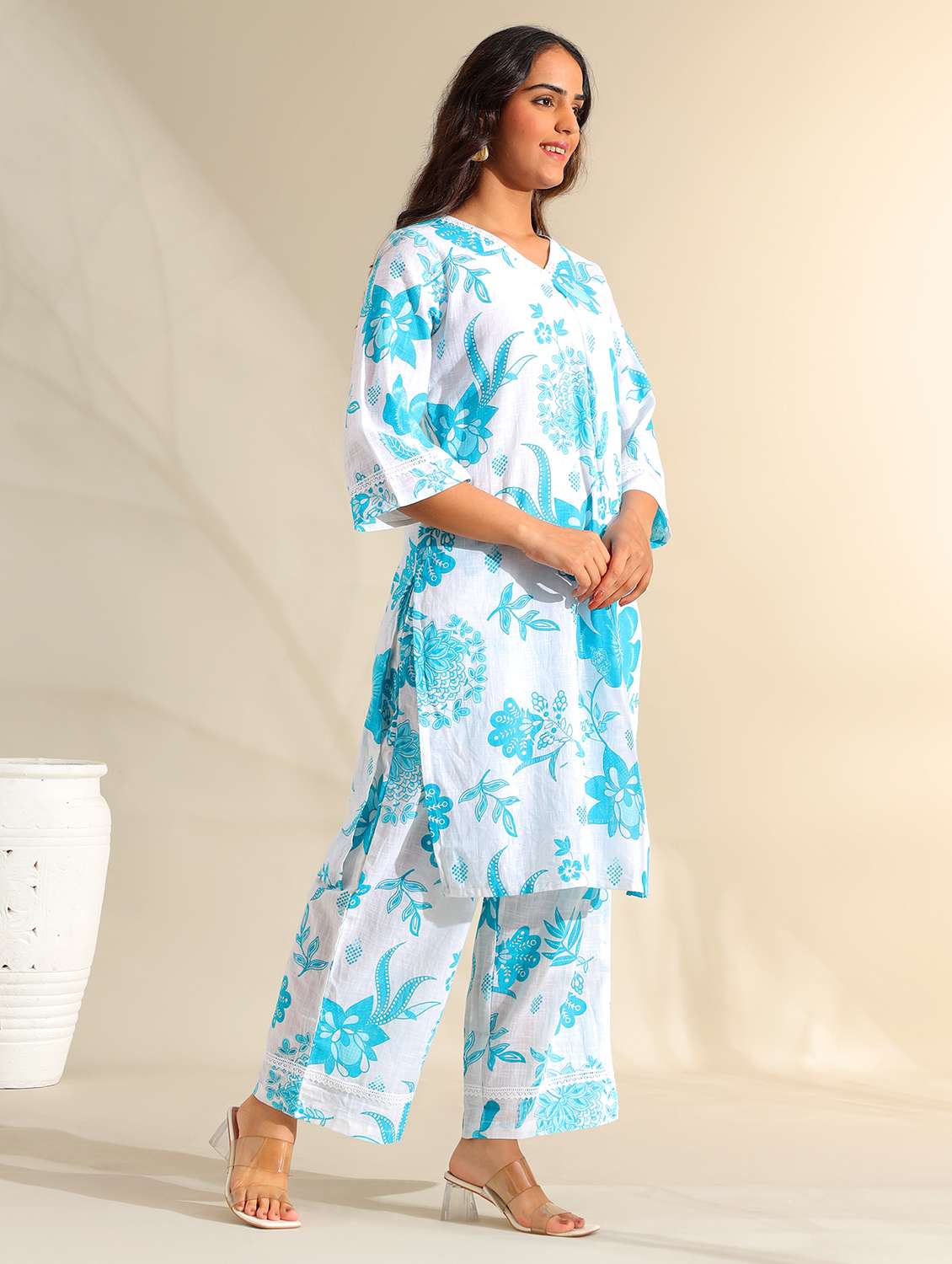 women floral three quarter sleeve ethnic co-ord set - 22326597 -  Standard Image - 1