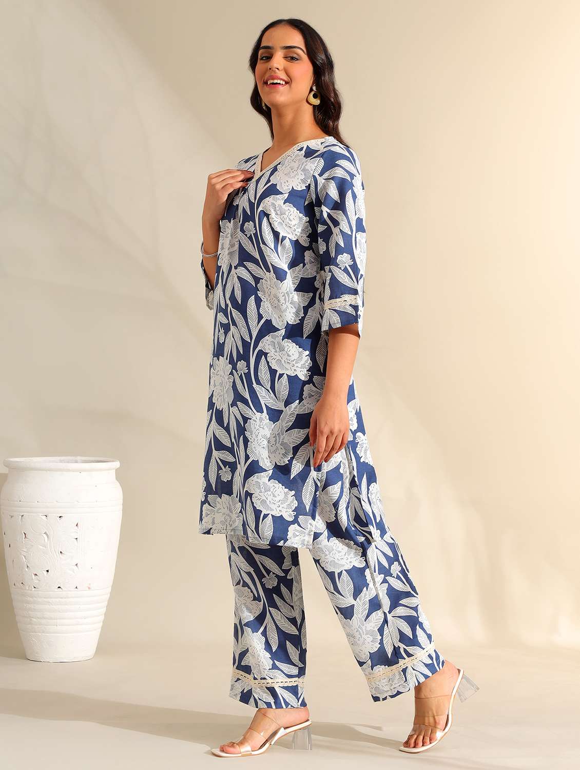 women floral three quarter sleeve ethnic co-ord set - 22326603 -  Standard Image - 1