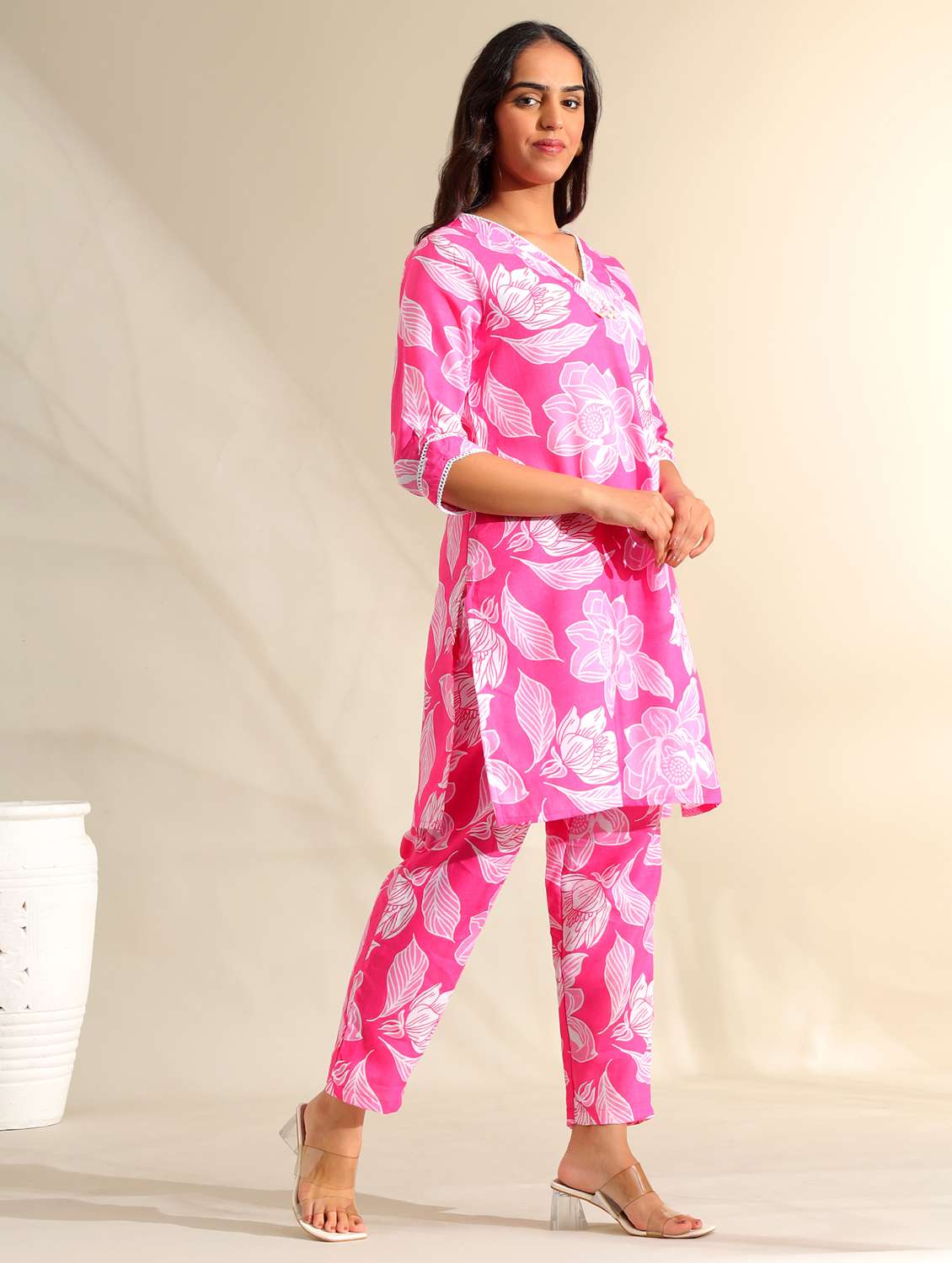 women floral three quarter sleeve ethnic co-ord set - 22326608 -  Standard Image - 1