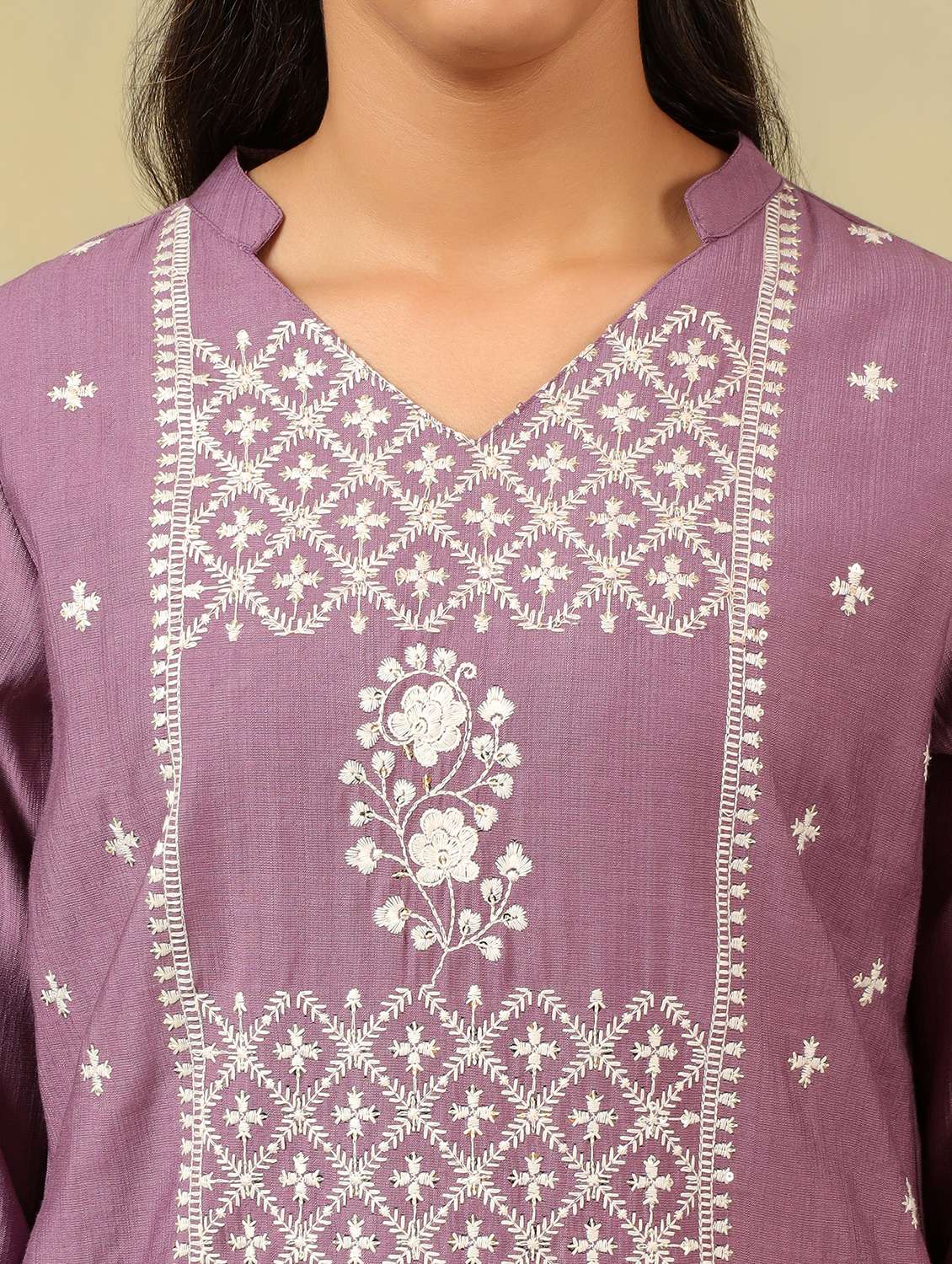 women solid with work mandarin neck kurta pant with dupatta set - 22326628 -  Standard Image - 4