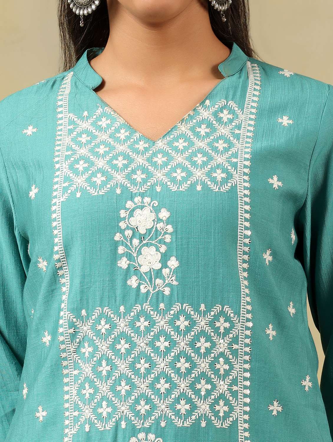 women solid with work mandarin neck kurta pant with dupatta set - 22326634 -  Standard Image - 4