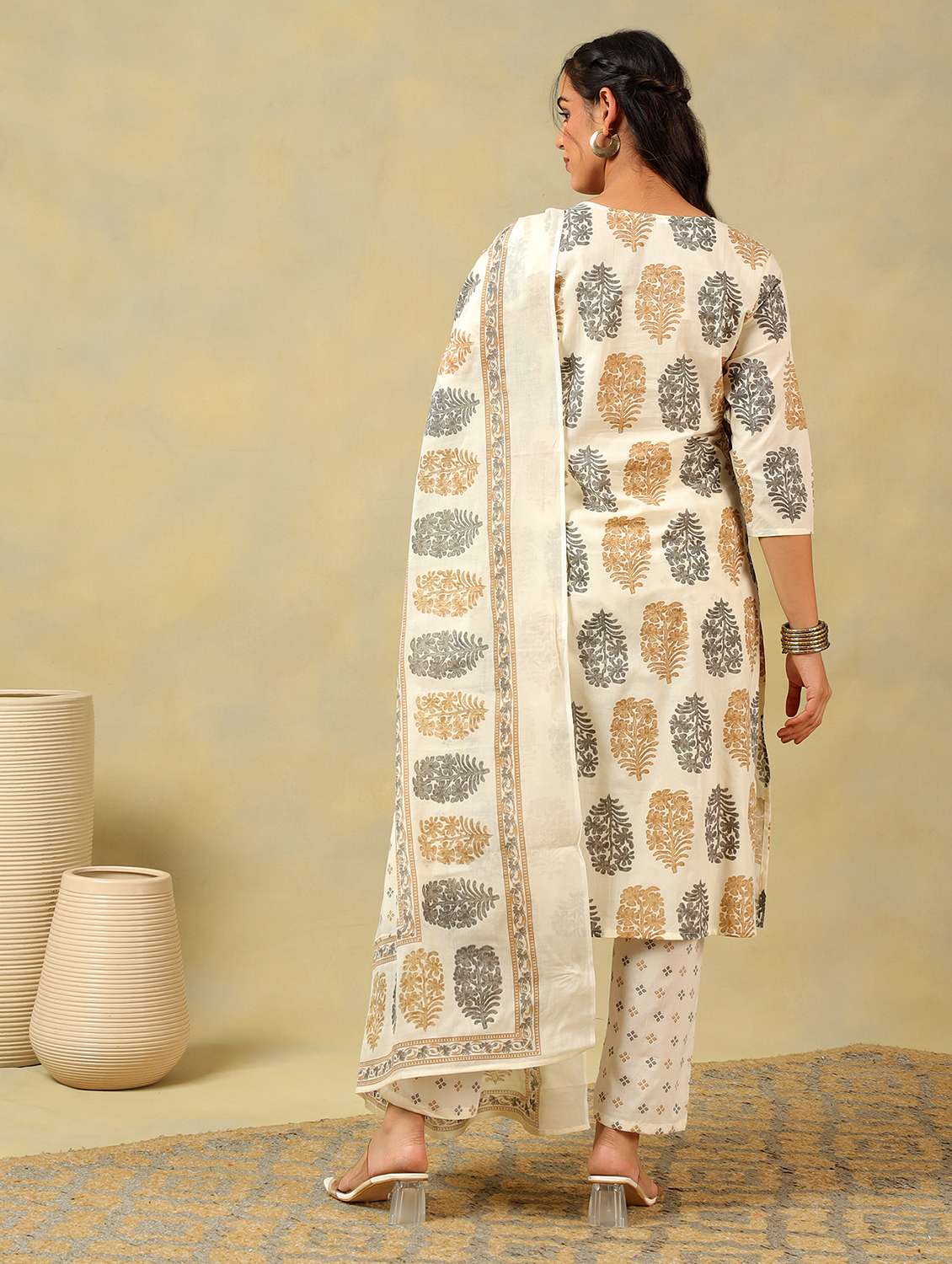 women printed three quarter sleeve kurta pant with dupatta set - 22326648 -  Standard Image - 4