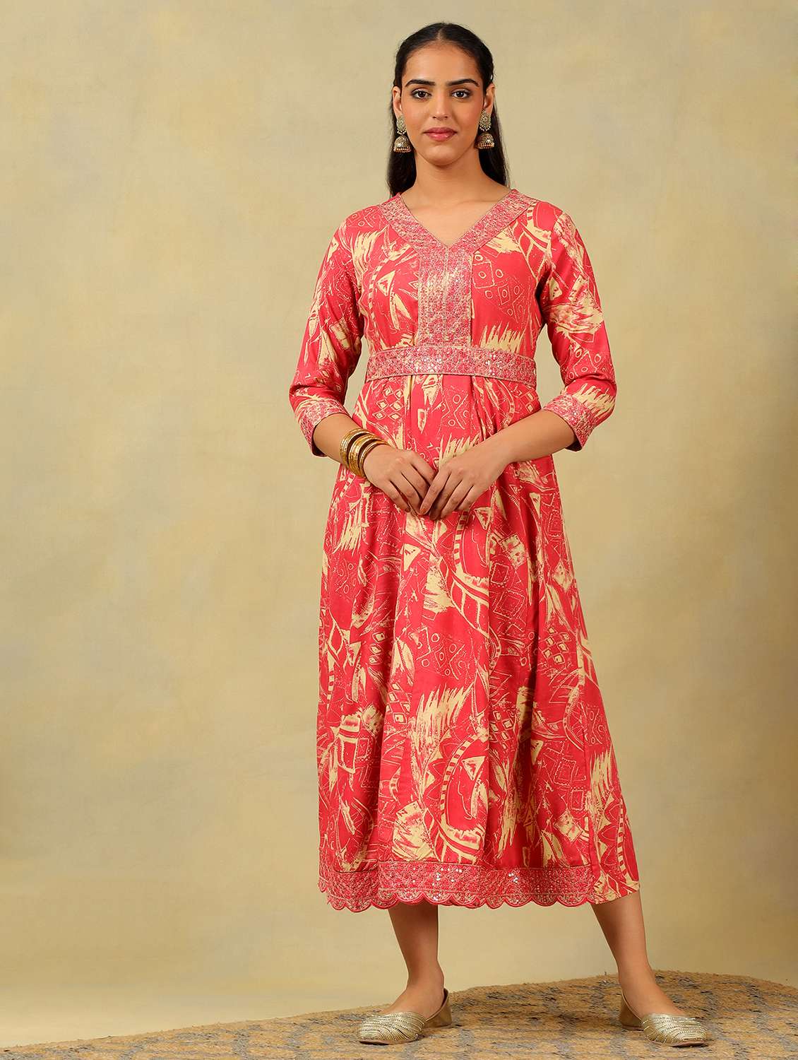 women printed v neck anarkali ethnic dress - 22326655 -  Standard Image - 1