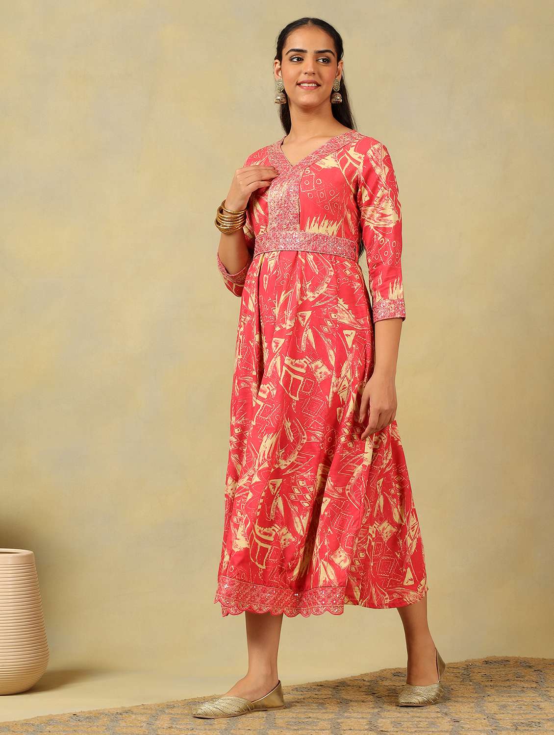 women printed v neck anarkali ethnic dress - 22326655 -  Standard Image - 4