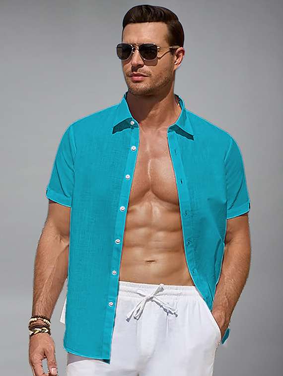 Men Solid Short Sleeve Regular Fit Casual Shirt - 22326880 -  Standard Image - 1