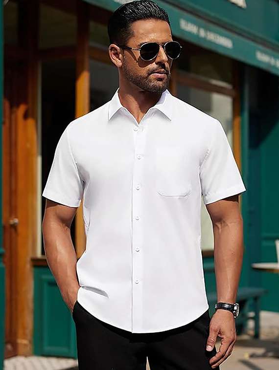 men solid short sleeve regular fit casual shirt - 22326899 -  Standard Image - 1