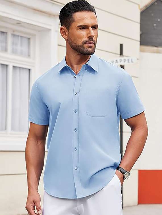 men solid short sleeve regular fit casual shirt - 22326901 -  Standard Image - 1