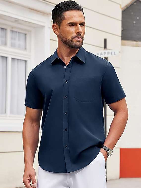 men solid short sleeve regular fit casual shirt - 22326908 -  Standard Image - 1