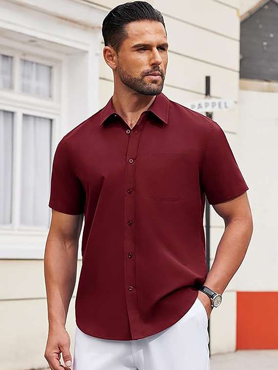 men solid short sleeve regular fit casual shirt - 22326909 -  Standard Image - 1