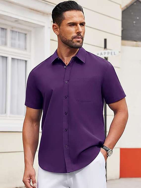 men solid short sleeve regular fit casual shirt - 22326910 -  Standard Image - 1