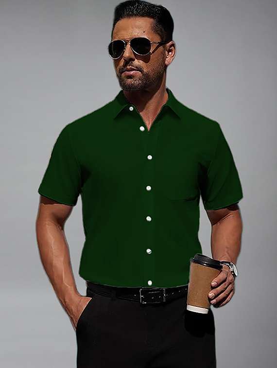 men solid short sleeve regular fit casual shirt