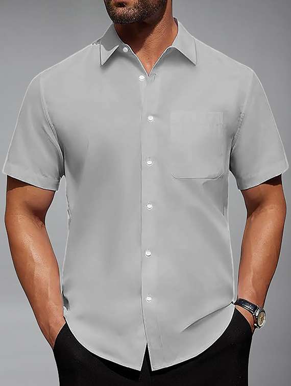 men solid short sleeve regular fit casual shirt - 22326913 -  Standard Image - 1