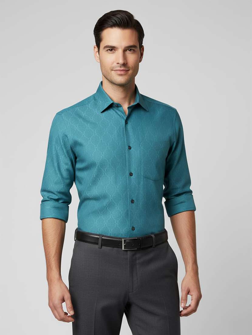 men self design long sleeve regular fit formal shirt