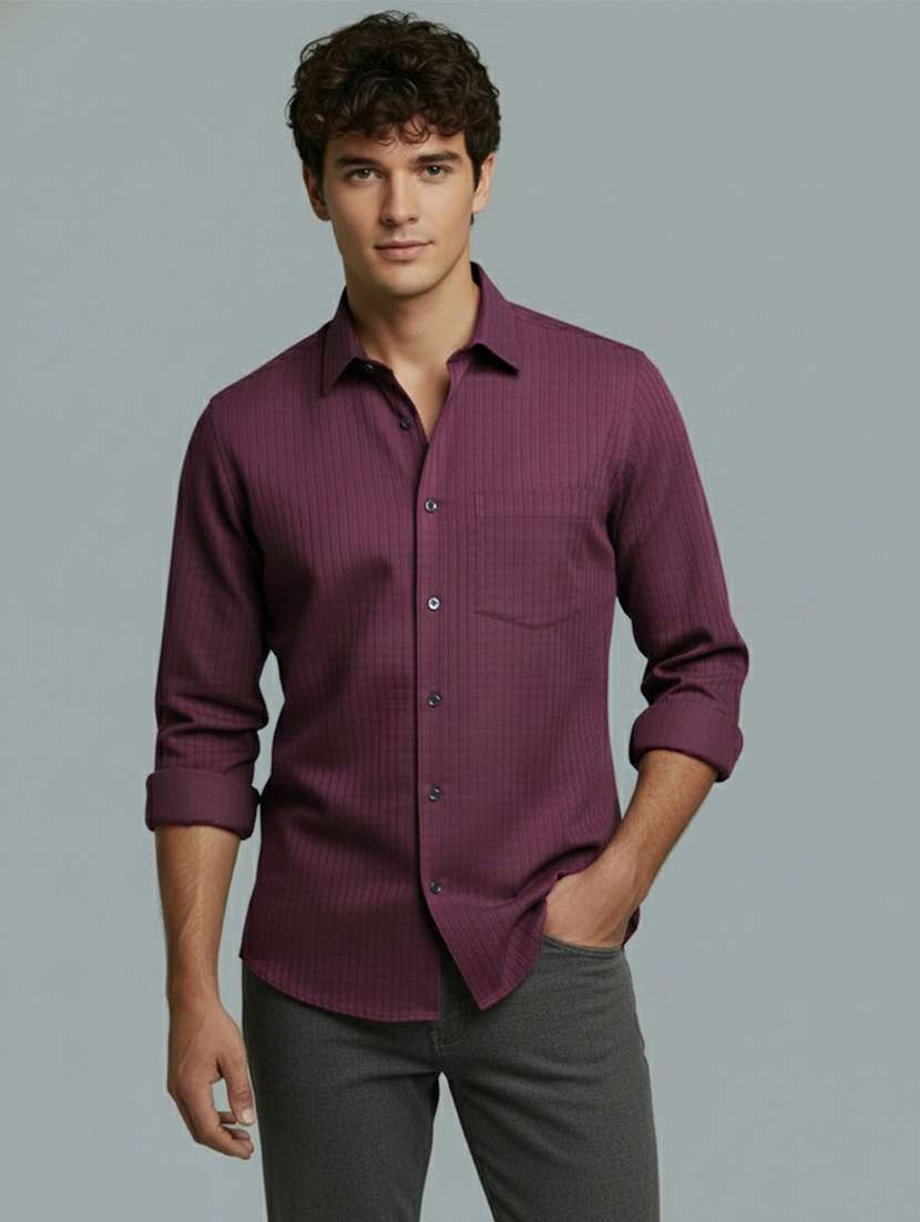 men striped long sleeve regular fit casual shirt - 22326956 -  Standard Image - 1