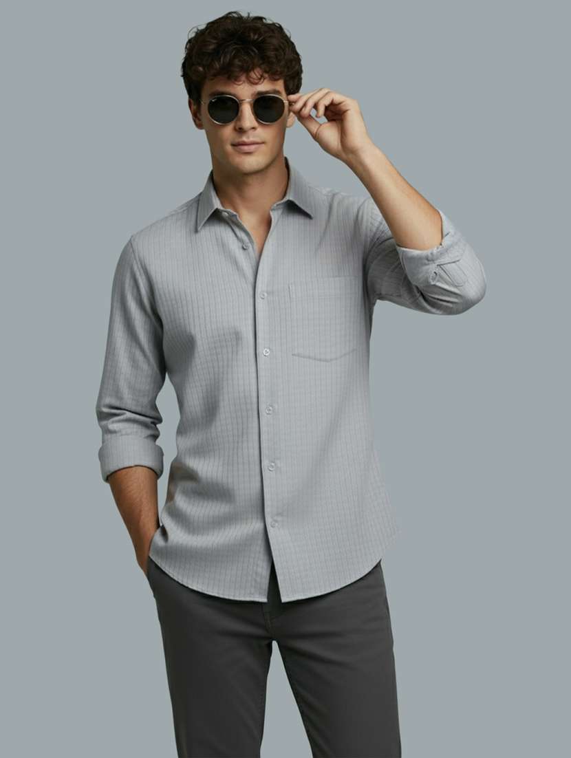men striped long sleeve regular fit casual shirt