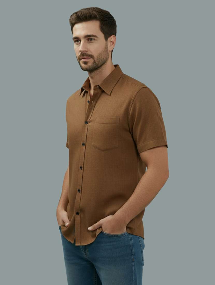 men solid short sleeve regular fit casual shirt - 22326979 -  Standard Image - 1