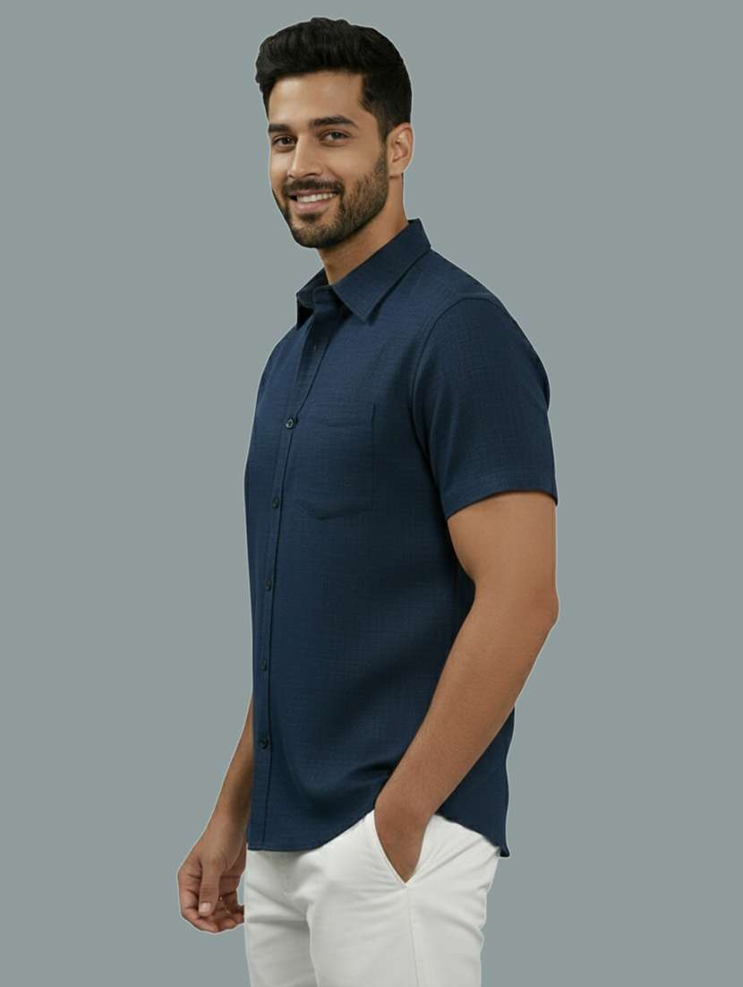 Men Solid Short Sleeve Regular Fit Casual Shirt - 22326991 -  Standard Image - 1