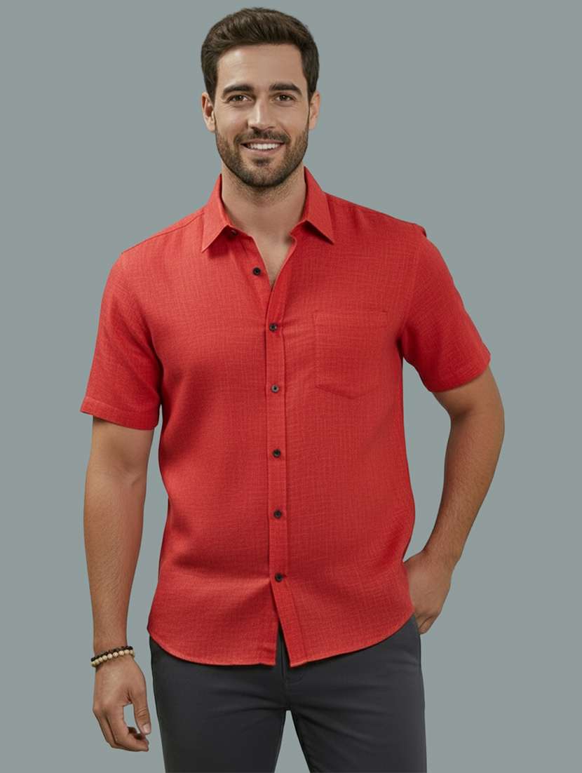 men solid short sleeve regular fit casual shirt