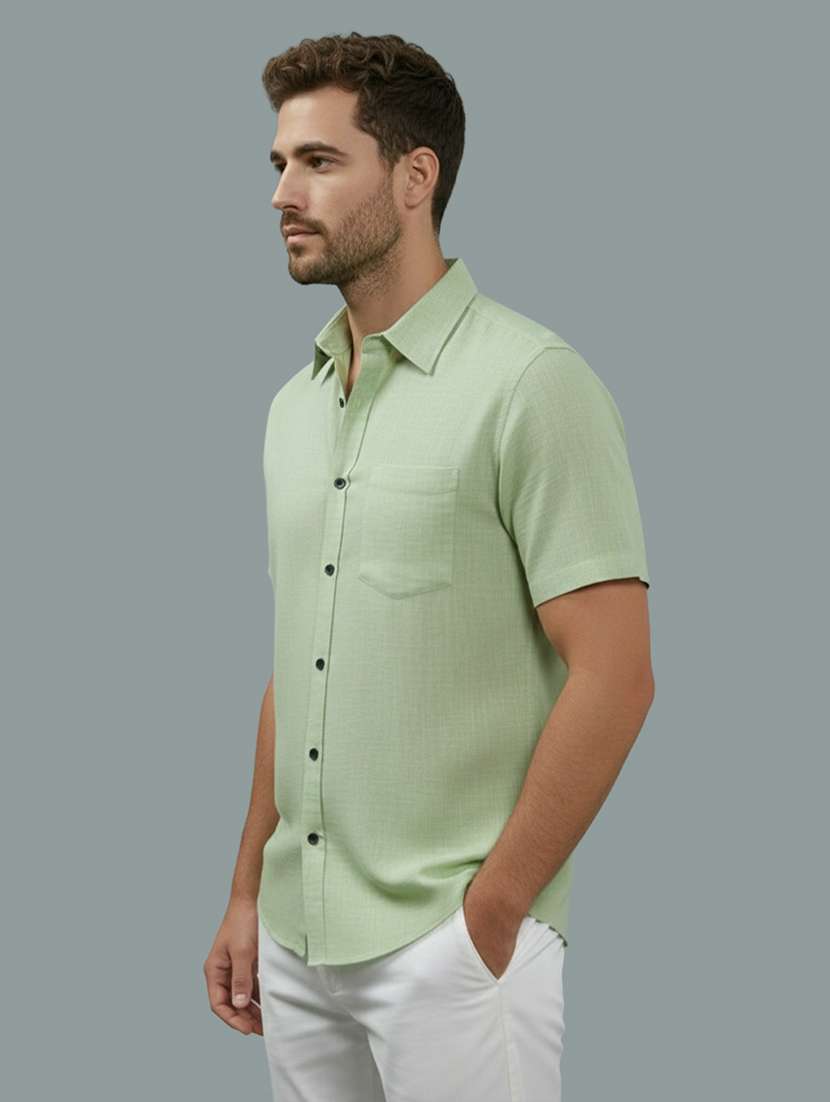 men solid short sleeve regular fit casual shirt - 22327015 -  Standard Image - 1