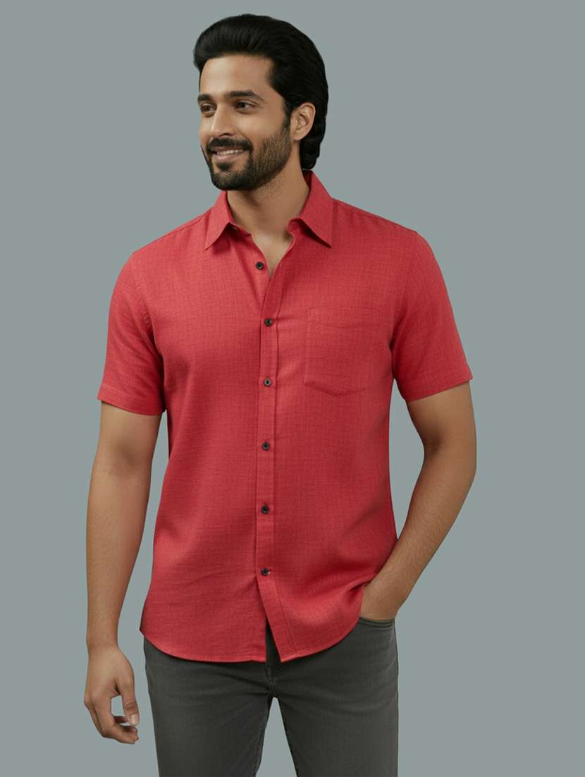men solid short sleeve regular fit casual shirt