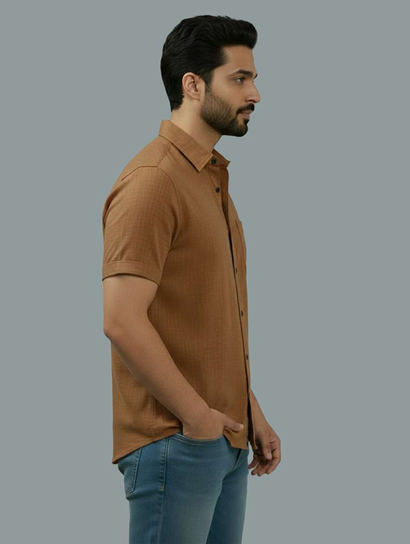 men solid short sleeve regular fit casual shirt - 22327039 -  Standard Image - 1