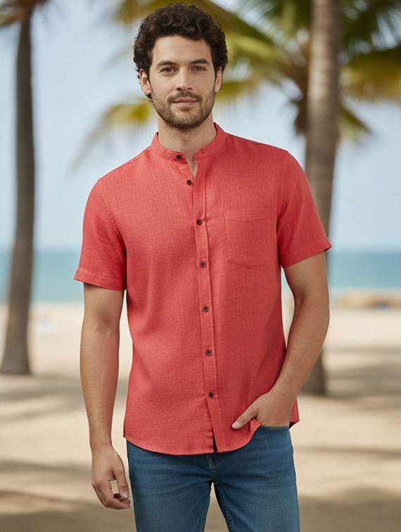 men solid short sleeve regular fit casual shirt