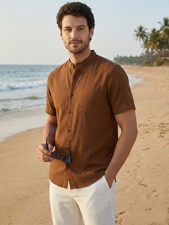 men solid short sleeve regular fit casual shirt