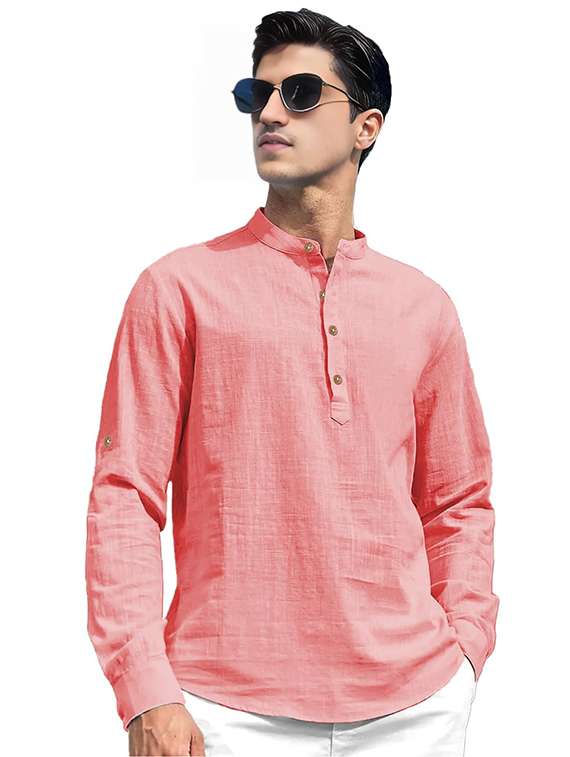 men solid mandarin neck short kurta - 22327172 -  Standard Image - 1