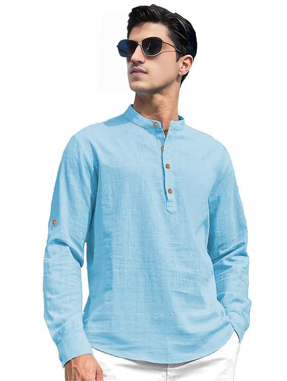 men solid mandarin neck short kurta - 22327174 -  Standard Image - 1