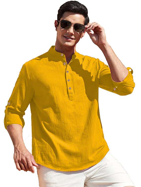 men solid mandarin neck short kurta - 22327177 -  Standard Image - 1