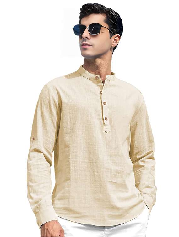 men solid mandarin neck short kurta - 22327178 -  Standard Image - 1