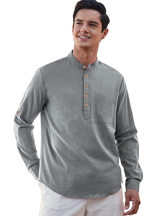 men solid mandarin neck short kurta - 22327180 -  Standard Image - 1