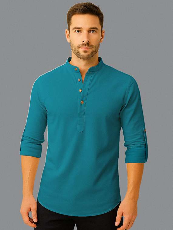 men solid mandarin neck short kurta