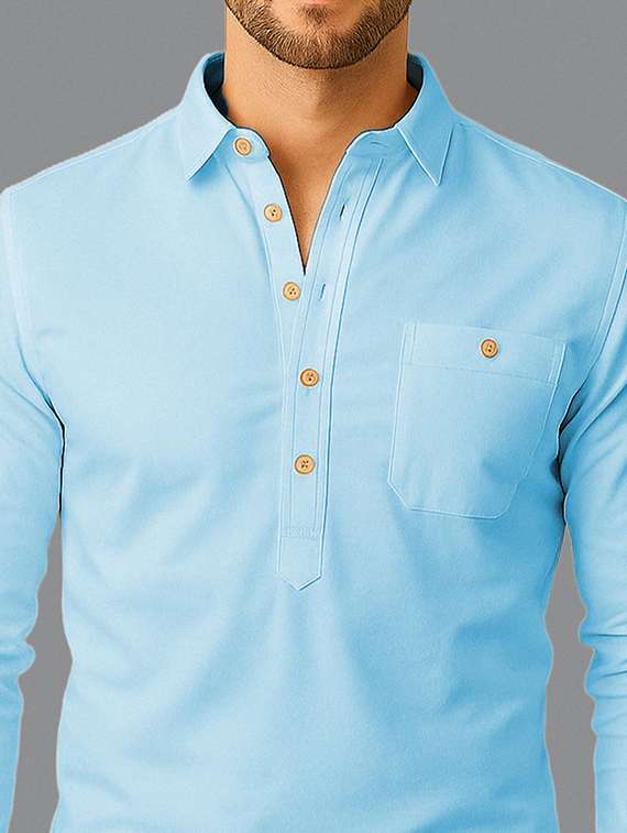 men solid long sleeve short kurta - 22327216 -  Standard Image - 1