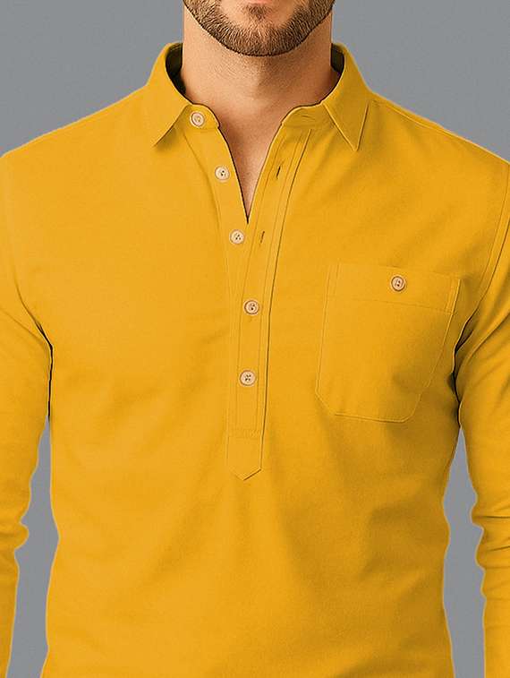 men solid long sleeve short kurta - 22327219 -  Standard Image - 1