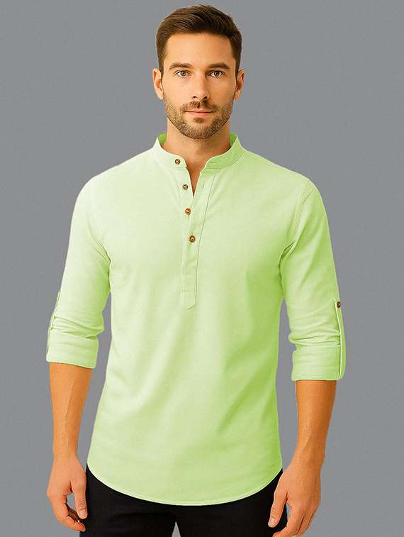 Men Pack Of 2 Solid Mandarin Neck Short Kurta - 22327248 -  Standard Image - 1