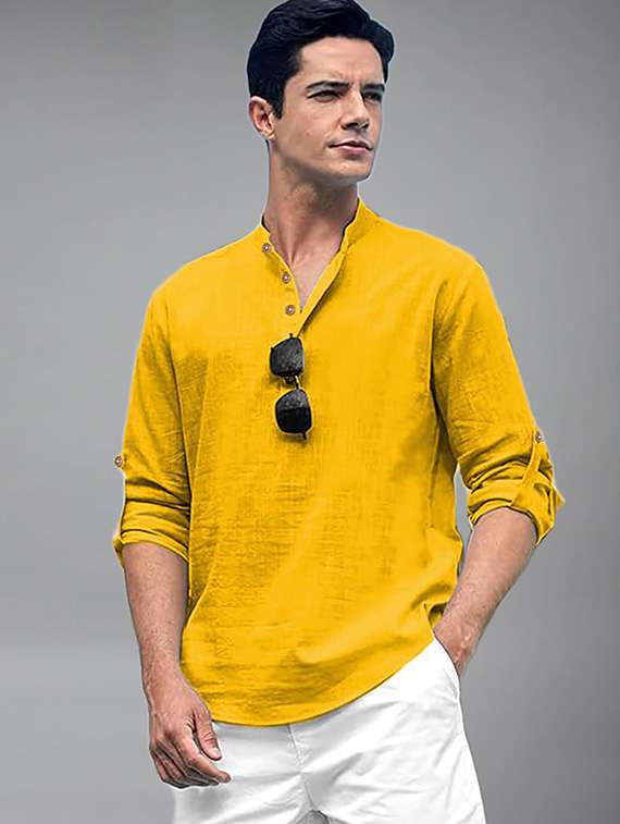 Men Solid Mandarin Neck Short Kurta - 22327287 -  Standard Image - 1