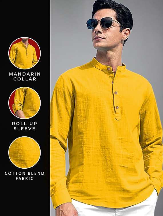 Men Solid Mandarin Neck Short Kurta - 22327287 -  Standard Image - 4