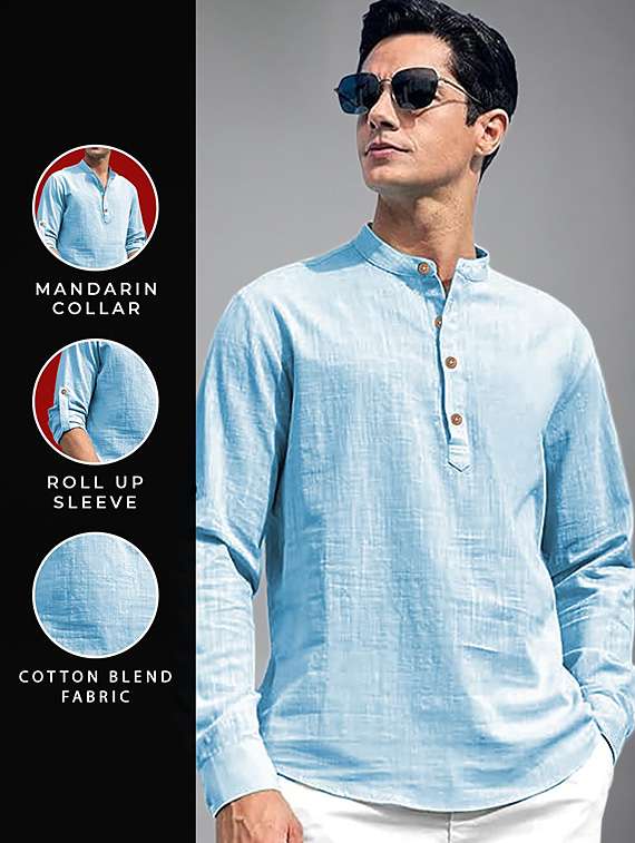 men solid mandarin neck short kurta - 22327290 -  Standard Image - 4