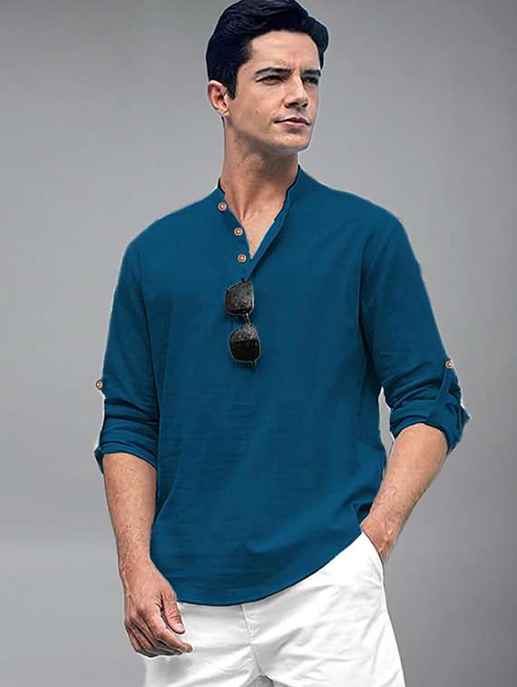 Men Solid Mandarin Neck Short Kurta - 22327291 -  Standard Image - 1