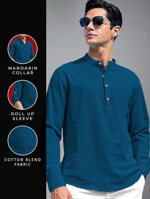 Men Solid Mandarin Neck Short Kurta - 22327291 -  Standard Image - 4