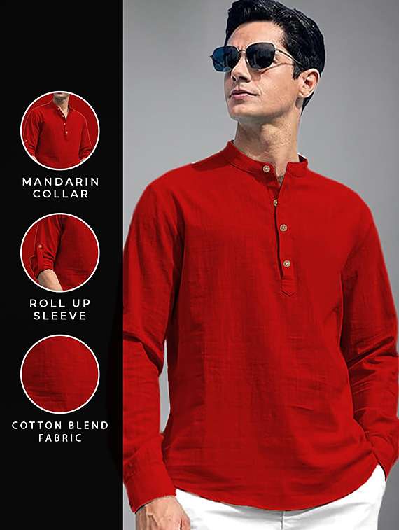 men solid mandarin neck short kurta - 22327292 -  Standard Image - 4