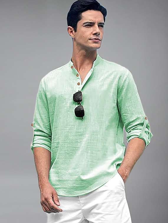 men solid mandarin neck short kurta - 22327293 -  Standard Image - 1