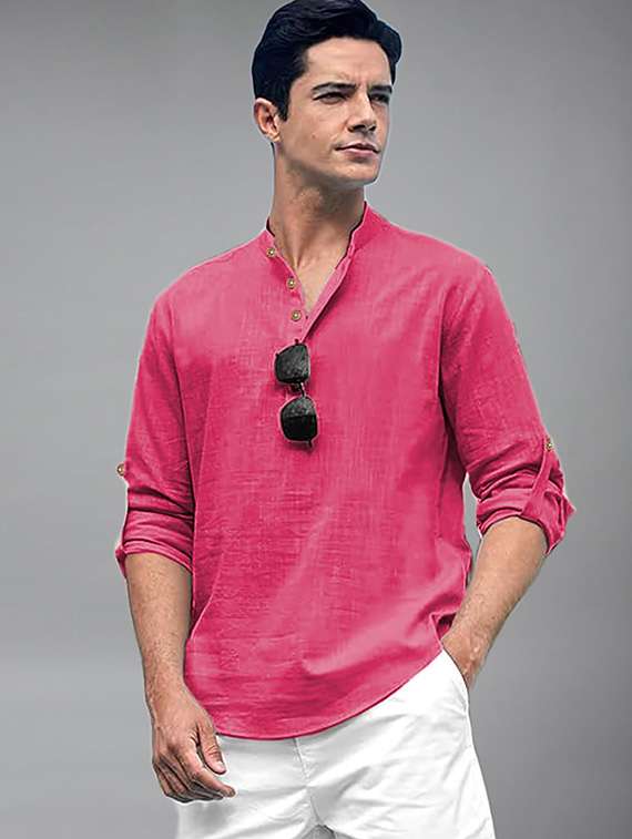 men solid mandarin neck short kurta - 22327294 -  Standard Image - 1