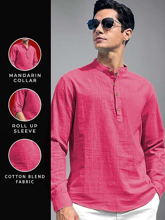 men solid mandarin neck short kurta - 22327294 -  Standard Image - 4