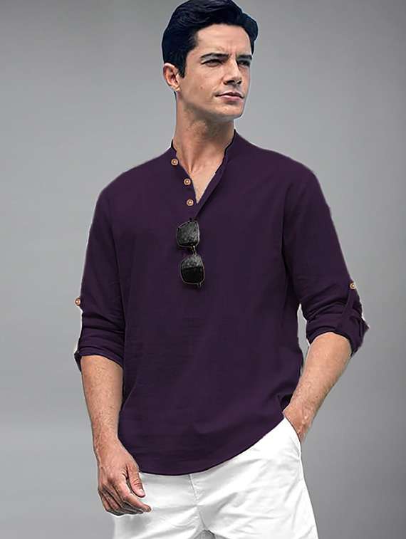 men solid mandarin neck short kurta - 22327299 -  Standard Image - 1