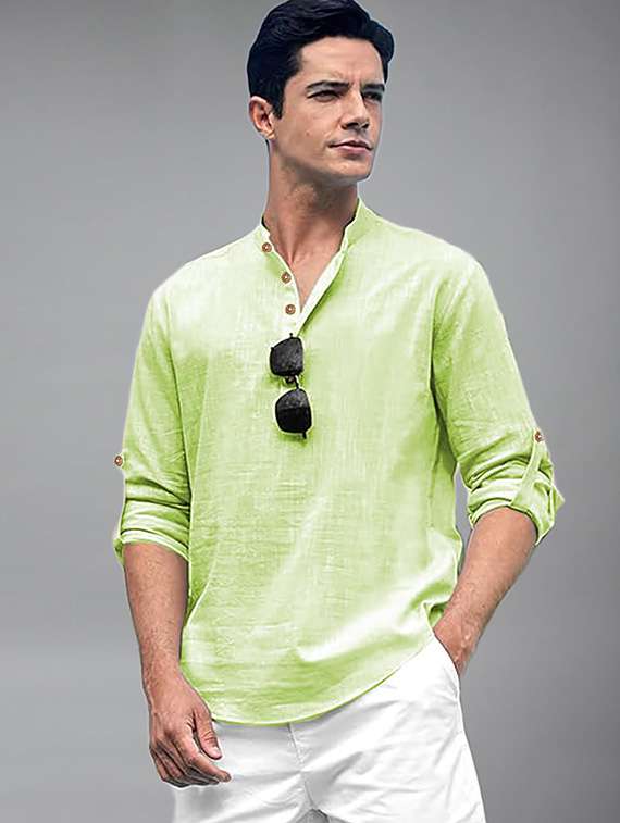 men solid mandarin neck short kurta - 22327303 -  Standard Image - 1