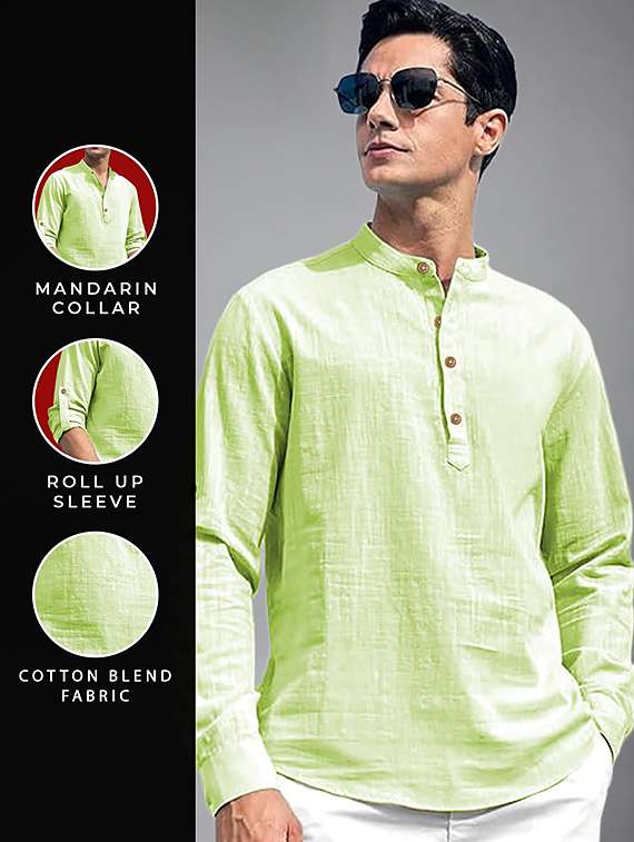men solid mandarin neck short kurta - 22327303 -  Standard Image - 4