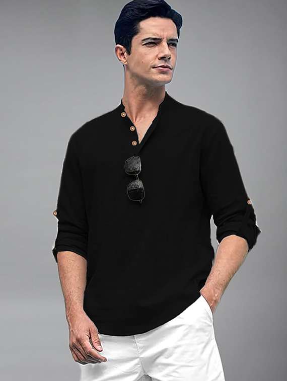 men solid mandarin neck short kurta - 22327304 -  Standard Image - 1